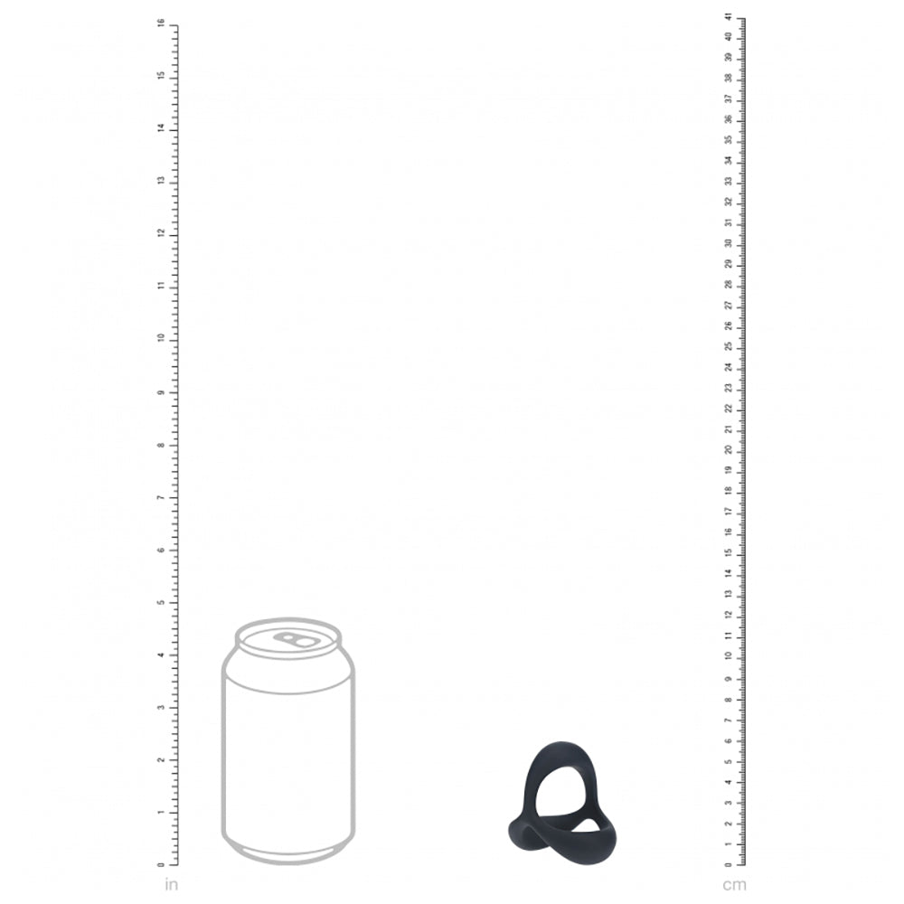 Levelz Tri O Ergo Silicone Cock Ring Black next to a can for size comparison.