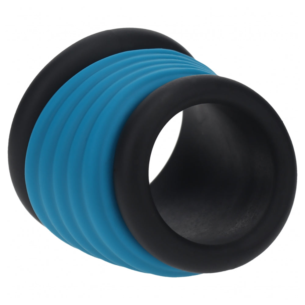 Levelz Tube Silicone Cock Ring Black Teal in black and teal, minimalist design for enhanced comfort and performance.