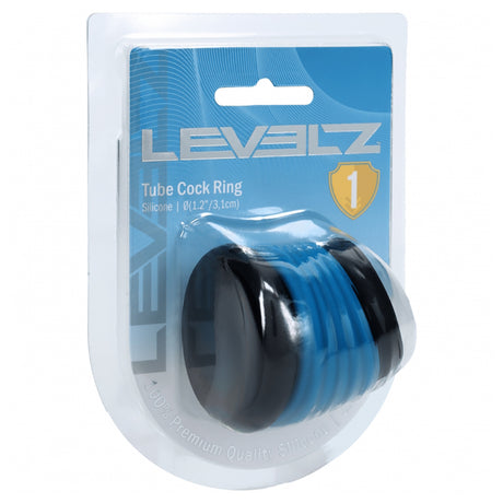 Levelz Tube Silicone Cock Ring Black Teal in packaging showcasing its minimalist design and premium quality.