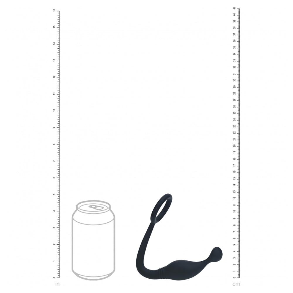 Levelz Silicone Cock Ring With Prostate Stimulator M Black next to a soda can for size comparison.