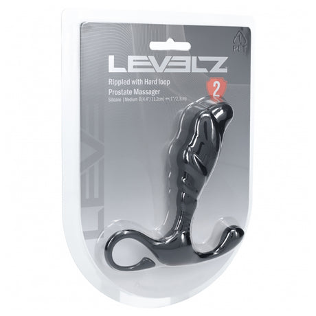 Levelz Rippled Hard Loop Silicone Prostate Massager Black packaging featuring a textured design for precise stimulation.