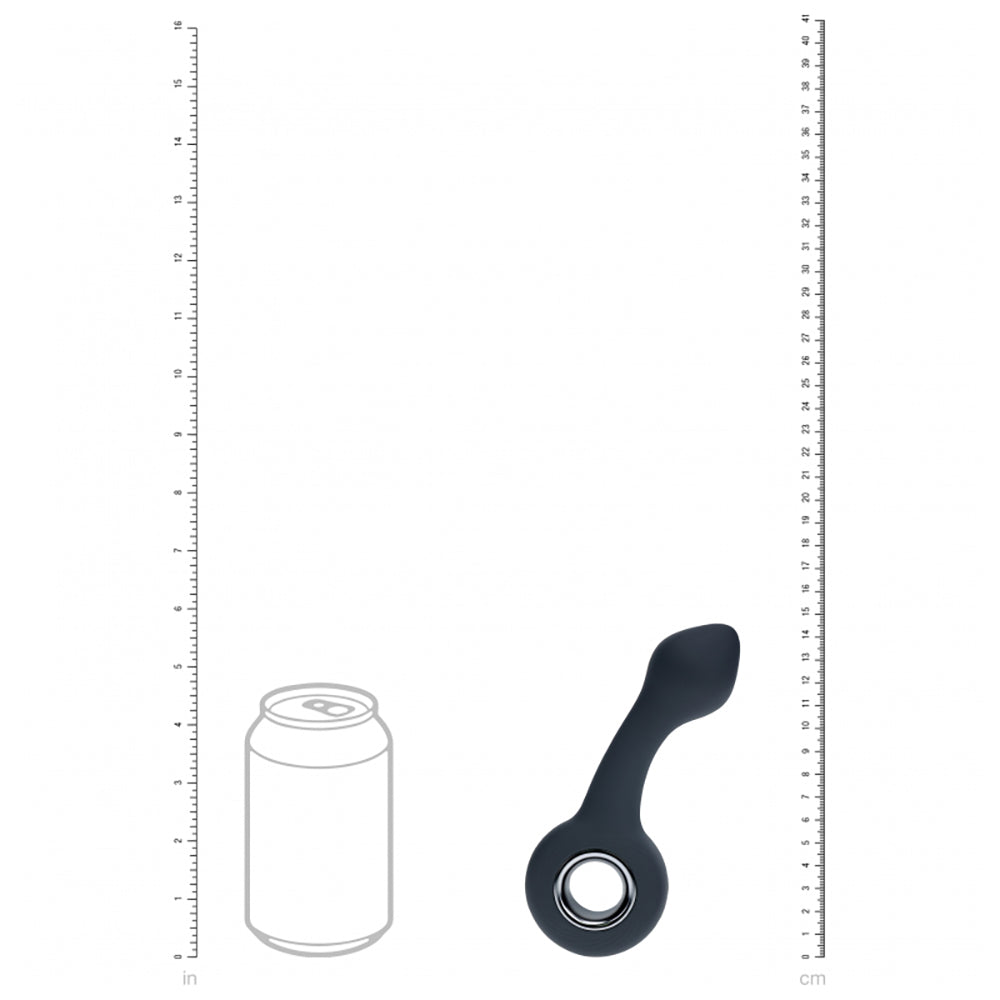 Levelz Vibrating Bulb Silicone Prostate Massager Black next to a soda can for size reference.