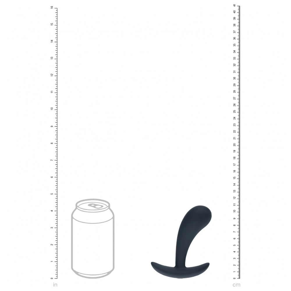 Levelz Vibrating Prostate Stimulator Anal Plug Small Black next to a soda can for scale comparison.