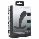 Levelz Vibrating Prostate Stimulator Anal Plug Small Black packaging showcasing silicone design and features.
