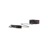Ouch Printed Collar With Leash Old School Tattoo Style Black, featuring bold tattoo print and sturdy design.