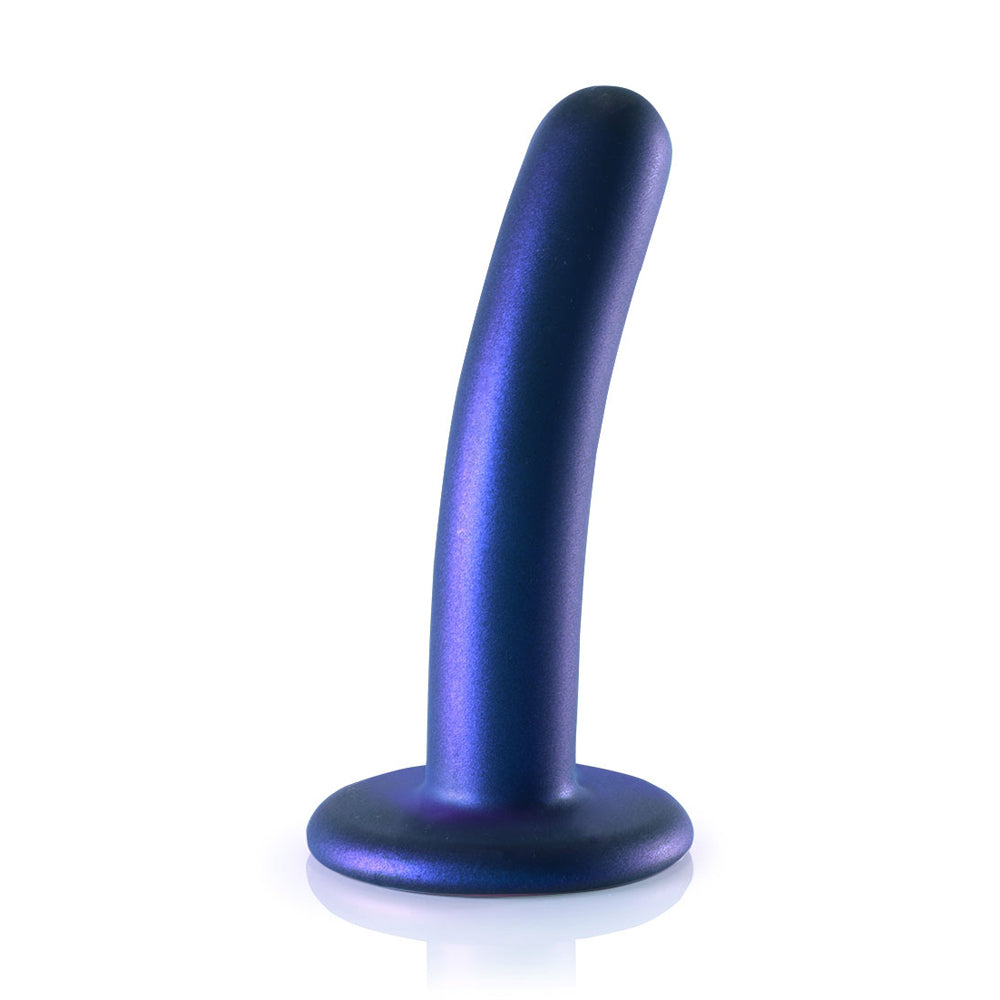 Smooth Silicone G-spot Dildo 5 inch Metallic Blue with a strong suction cup and smooth silicone body.
