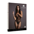 Le Desir Lace And Fishnet Bodystocking showcasing a model in elegant lace and fishnet design, highlighting curves and style.