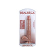RealRock 14 Inch Extra Long Realistic Dildo With Balls Tan in packaging, showcasing its lifelike design and suction base.