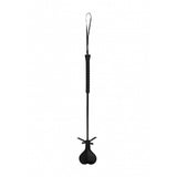 Ouch Crop Black Heart With Black Lace Large elegant riding crop with heart-shaped tip and black lace detailing.