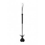 Ouch Crop Black Heart With Black Lace Large, elegant riding crop with heart tip and black lace detailing.
