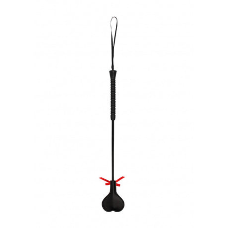 Ouch Heart Crop with Red Lace Large Black, a stylish heart-shaped riding crop for playful discipline.