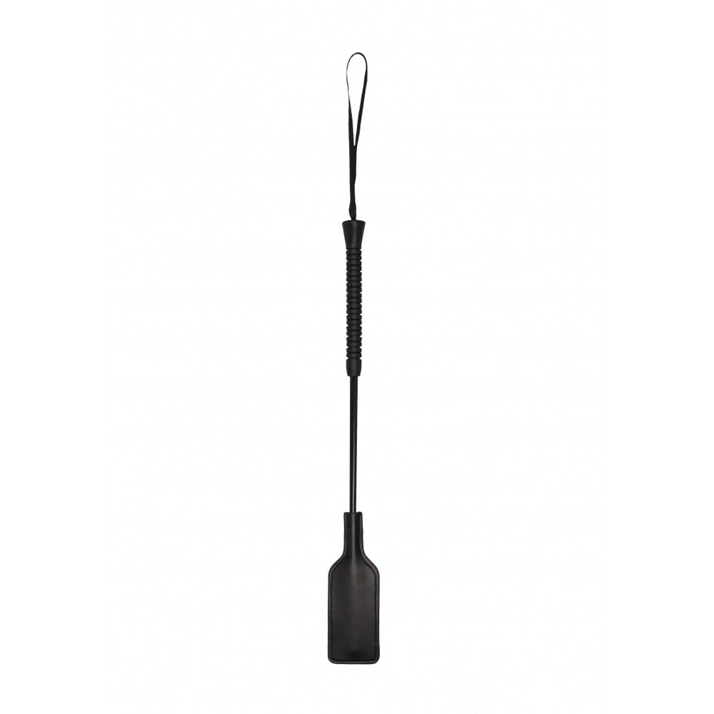 Ouch OUCH Riding Crop Large Faux Leather Black, a playful yet commanding BDSM tool for discipline and impact.