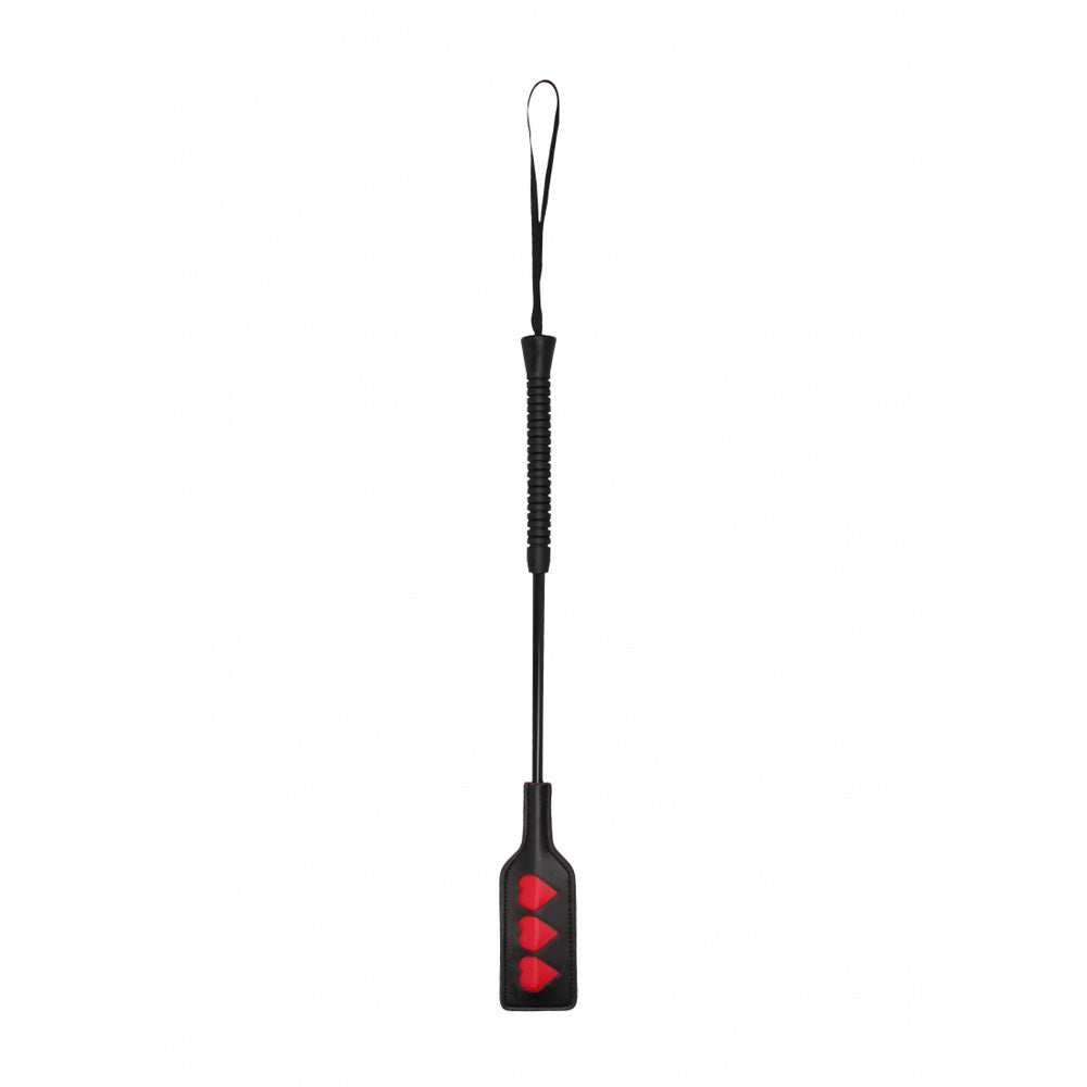 Ouch Heart Shaped Riding Crop Large Black with a distinctive heart tip for playful power exchange.