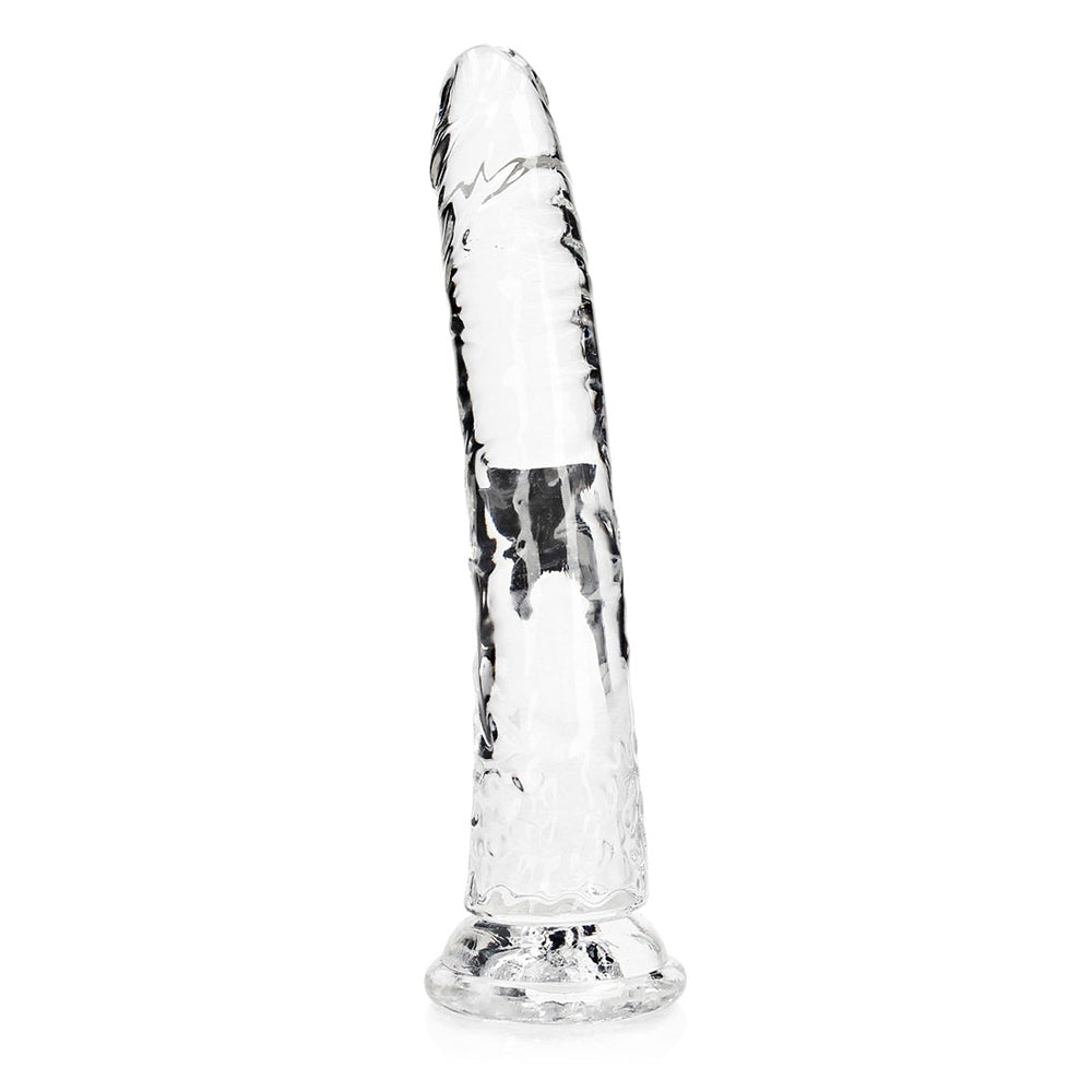 Realrock Crystal Clear Slim Dildo 10.5 inches, crystal clear design for anal and vaginal stimulation.