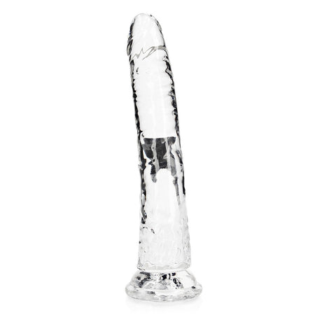 Realrock Crystal Clear Slim Dildo 10.5 inches, crystal clear design for anal and vaginal stimulation.