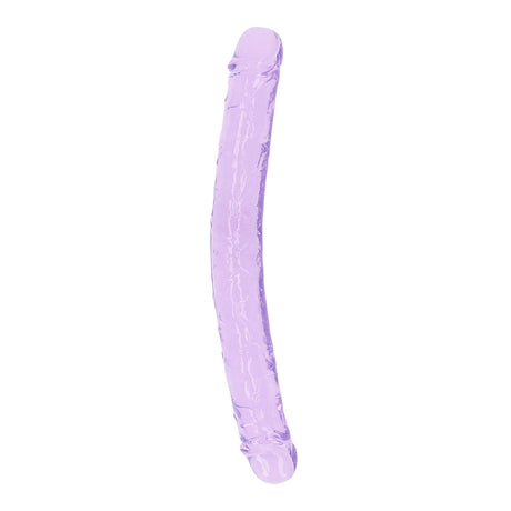 Realrock Crystal Clear Double Dong 13.4 inch Purple featuring a sleek, translucent design for versatile pleasure.