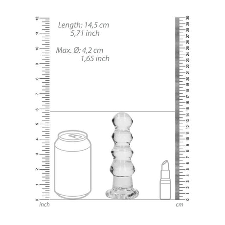 Realrock Crystal Clear Curvy Dildo Or Butt Plug 5.7 inch with measurement scale and comparison items