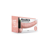 Realrock Vibrating Hollow Strap-on With Balls 9 inch Flesh packaging showing the product design and dimensions.