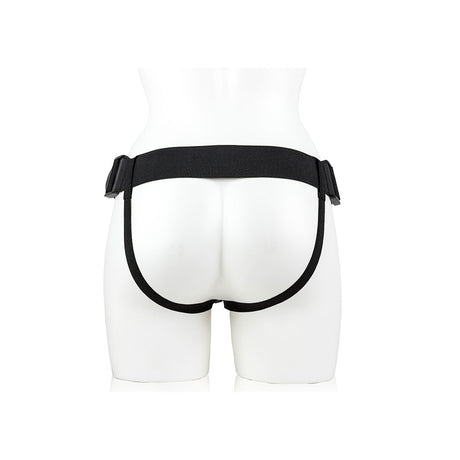 Realrock Hollow Strap-on Without Balls 10 inch Flesh harness on a mannequin from behind