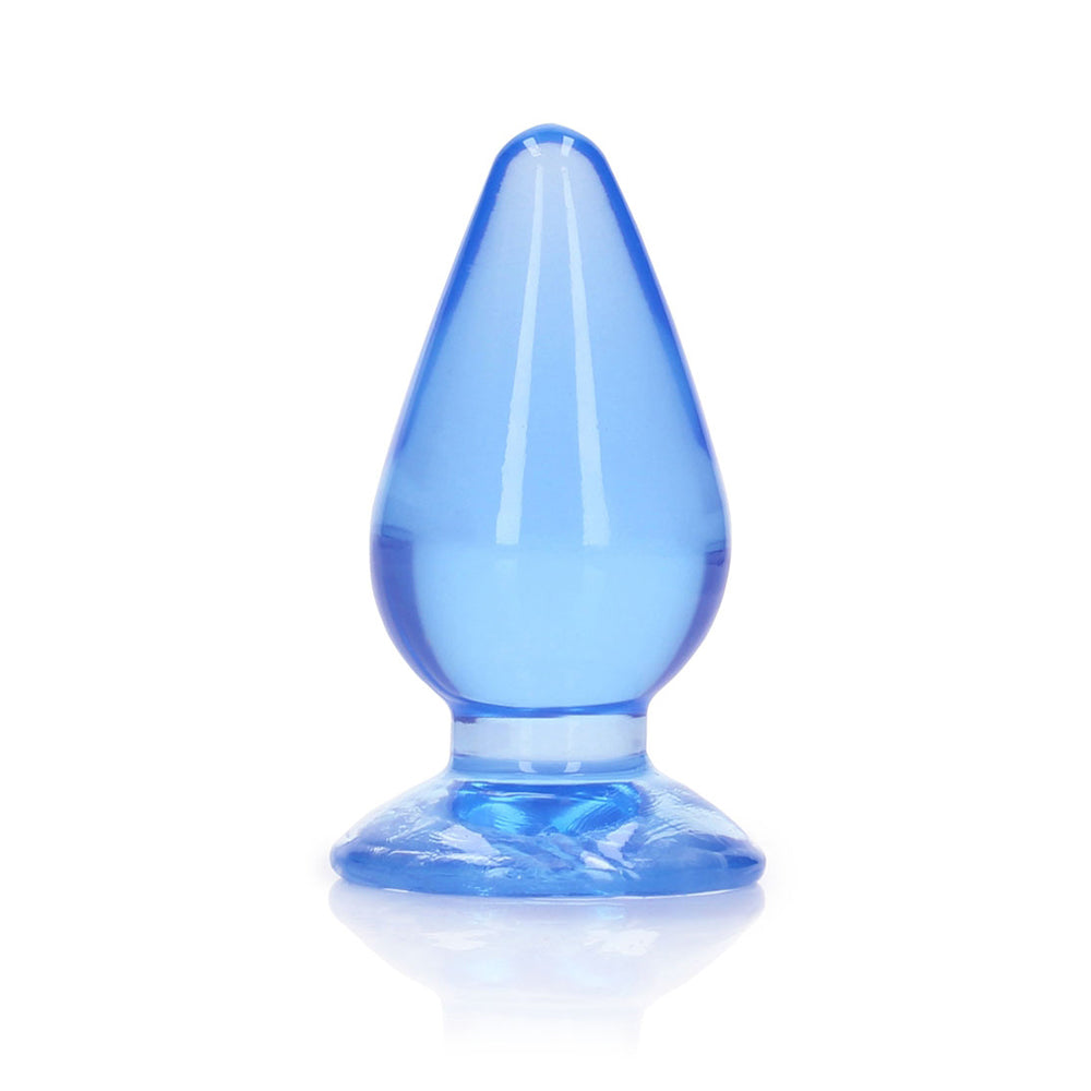 Realrock Crystal Clear Anal Plug 3.5 inch Blue with a transparent design, perfect for beginners and experienced users.