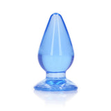 Realrock Crystal Clear Anal Plug 3.5 inch Blue with a transparent design, perfect for beginners and experienced users.