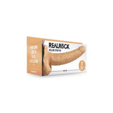 RealRock 9 Inch Hollow Strap-On with Balls Tan packaging showcasing realistic design and features.