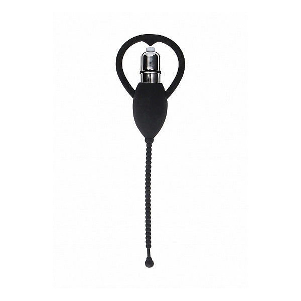 Urethral Sounding Vibrating Bullet Plug Black featuring a textured design for enhanced stimulation.