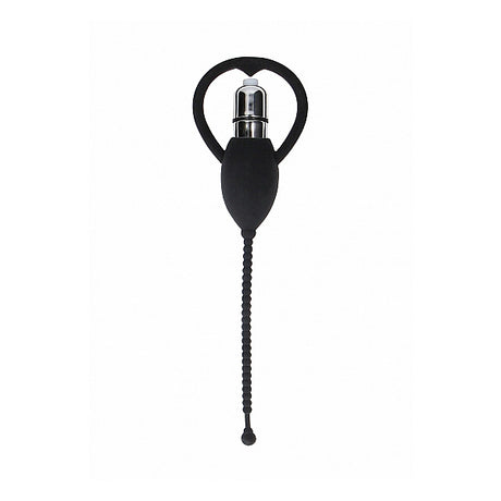 Urethral Sounding Vibrating Bullet Plug Black featuring a textured design for enhanced stimulation.