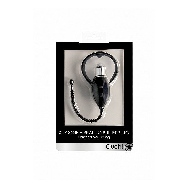 Urethral Sounding Vibrating Bullet Plug Black in packaging, showcasing its unique design and features.