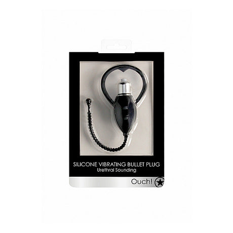 Urethral Sounding Vibrating Bullet Plug Black in packaging, showcasing its unique design and features.