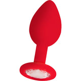 Ouch Regular Diamond Butt Plug Red with a smooth silicone body and jewel-style base for anal play.