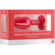 Ouch Regular Diamond Butt Plug Red in packaging, showcasing its flexible silicone design for anal pleasure.