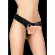 Ouch Realistic 8 Inch Strap-On Dildo Skin in harness, showcasing the lifelike design and natural skin tone.