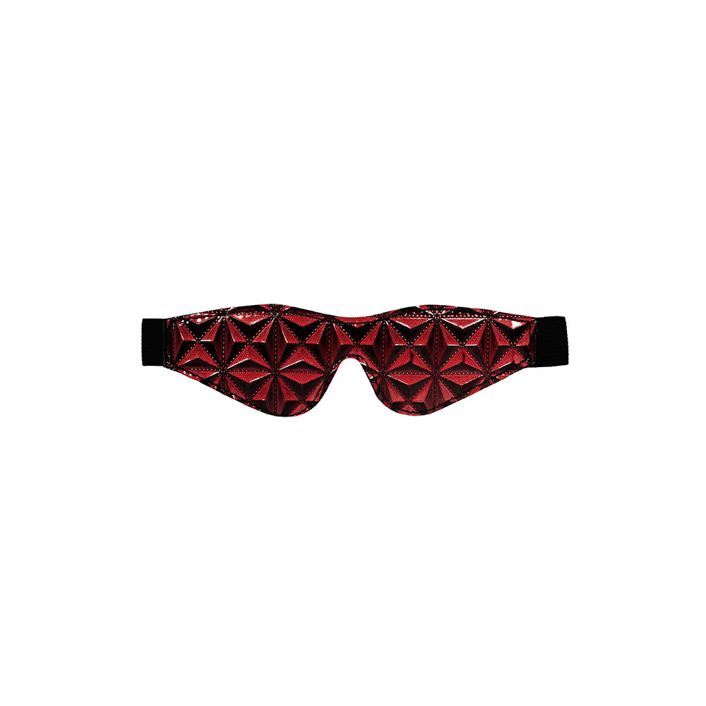 Ouch Luxury Diamond Eye Mask Burgundy with a quilted diamond pattern in red and black, perfect for sensory role play.