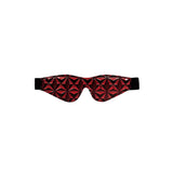 Ouch Luxury Diamond Eye Mask Burgundy with a quilted diamond pattern in red and black, perfect for sensory role play.