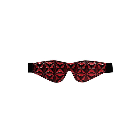 Ouch Luxury Diamond Eye Mask Burgundy with a quilted diamond pattern in red and black, perfect for sensory role play.