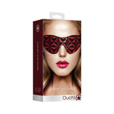 Ouch Luxury Diamond Eye Mask Burgundy packaging featuring a model wearing a stylish red eye mask.