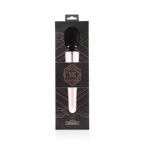 Rosy Gold Nouveau Wand Vibrator in elegant packaging with a stylish design and branding.