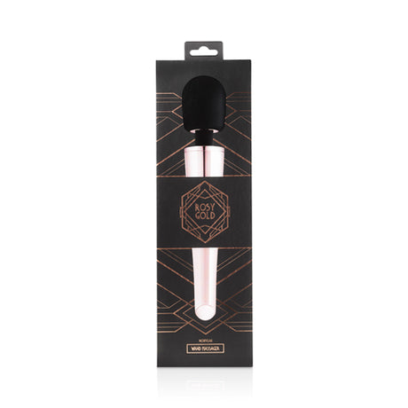 Rosy Gold Nouveau Wand Vibrator in elegant packaging with a stylish design and branding.