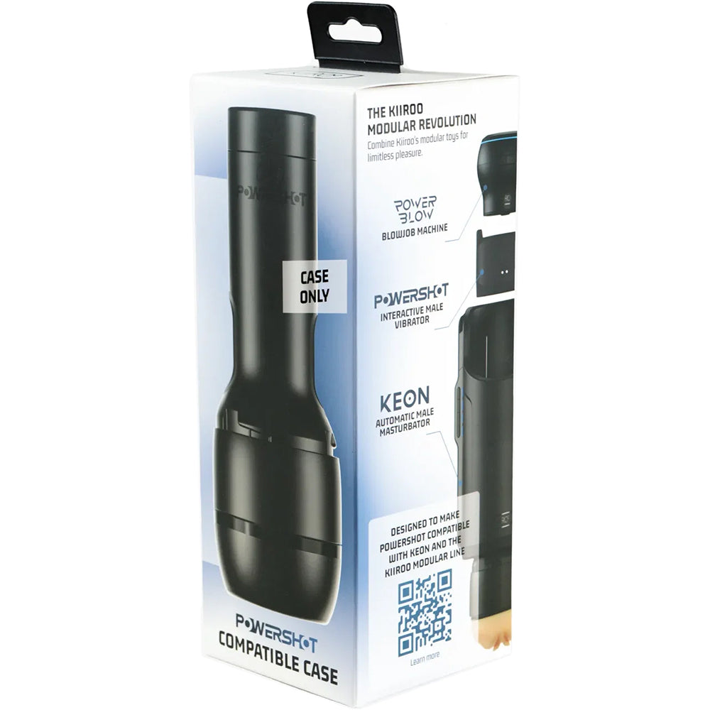 Kiiroo PowerShot Compatible Stroker Case packaging showcasing the modular vibrator system and features.