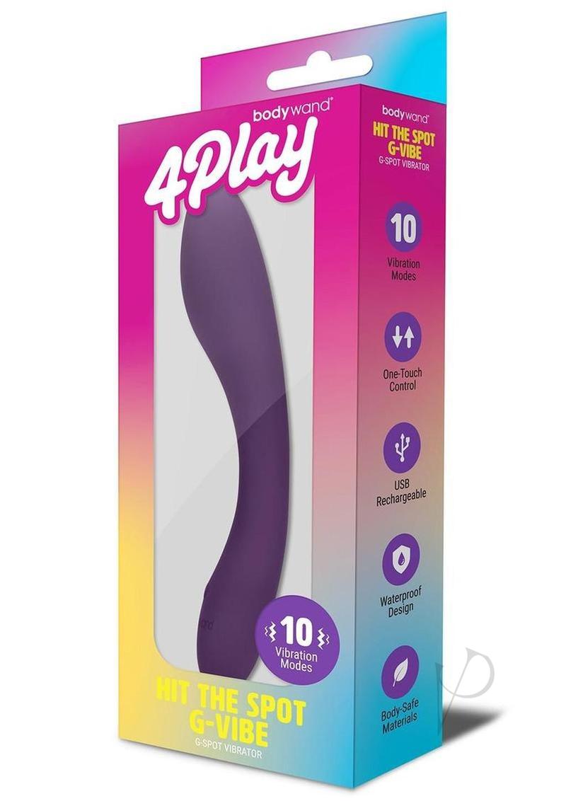 Bodywand 4Play Hit The Spot Rechargeable G-Vibe Purple packaging featuring 10 vibration modes.