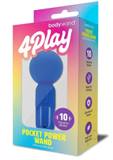 Bodywand 4Play Pocket Power Rechargeable Wand Blue in packaging with features and 10 vibration modes.