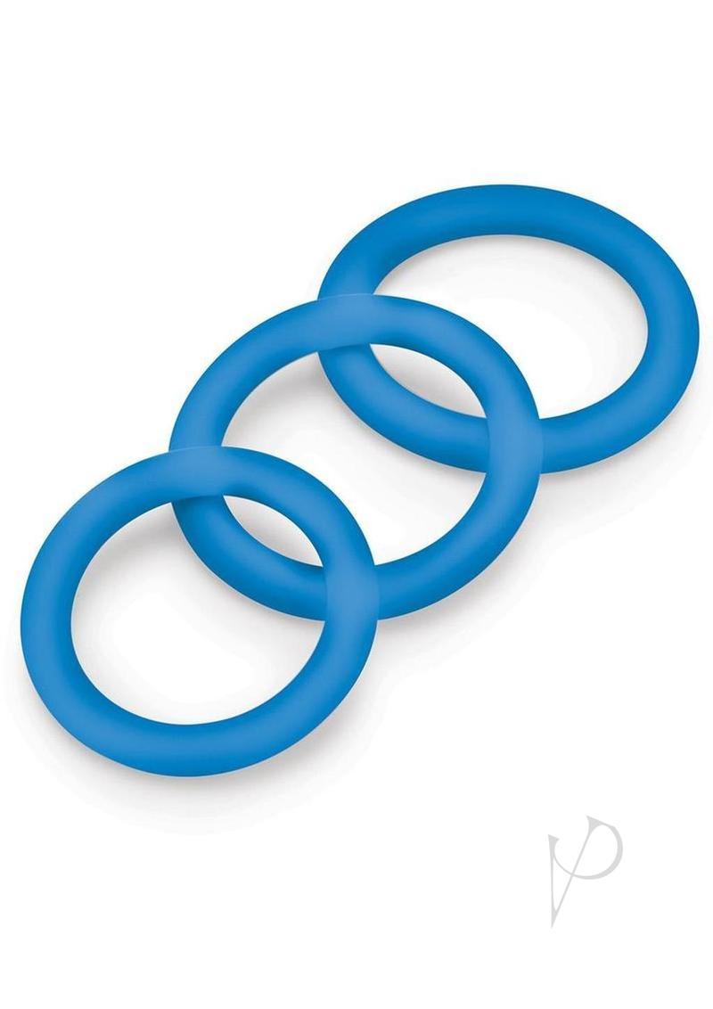 Bodywand 4Play Flex Trio Silicone Cockring Set Blue featuring three soft and stretchy silicone rings.