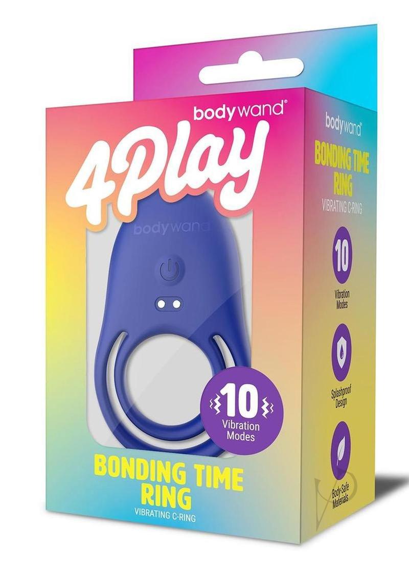 Bodywand 4Play Bonding Time Silicone Cock Ring Navy packaging with 10 vibration modes featured.