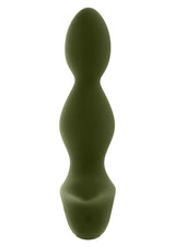 Selopa Rocket Plug Silicone Rechargeable Green, flexible vibrating plug for anal play, tapered tip and girthy center.
