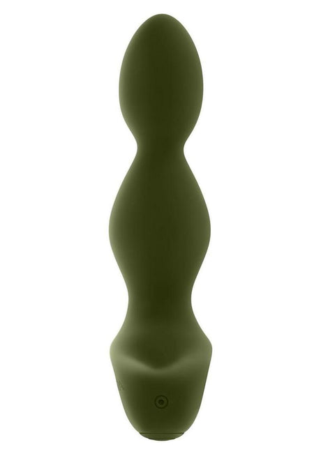 Selopa Rocket Plug Silicone Rechargeable Green, flexible vibrating plug for anal play, tapered tip and girthy center.