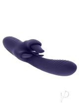 Evolved Tongue Twisted Silicone Clitoral Stimulator Purple with flickering tongues and vibrating shaft.