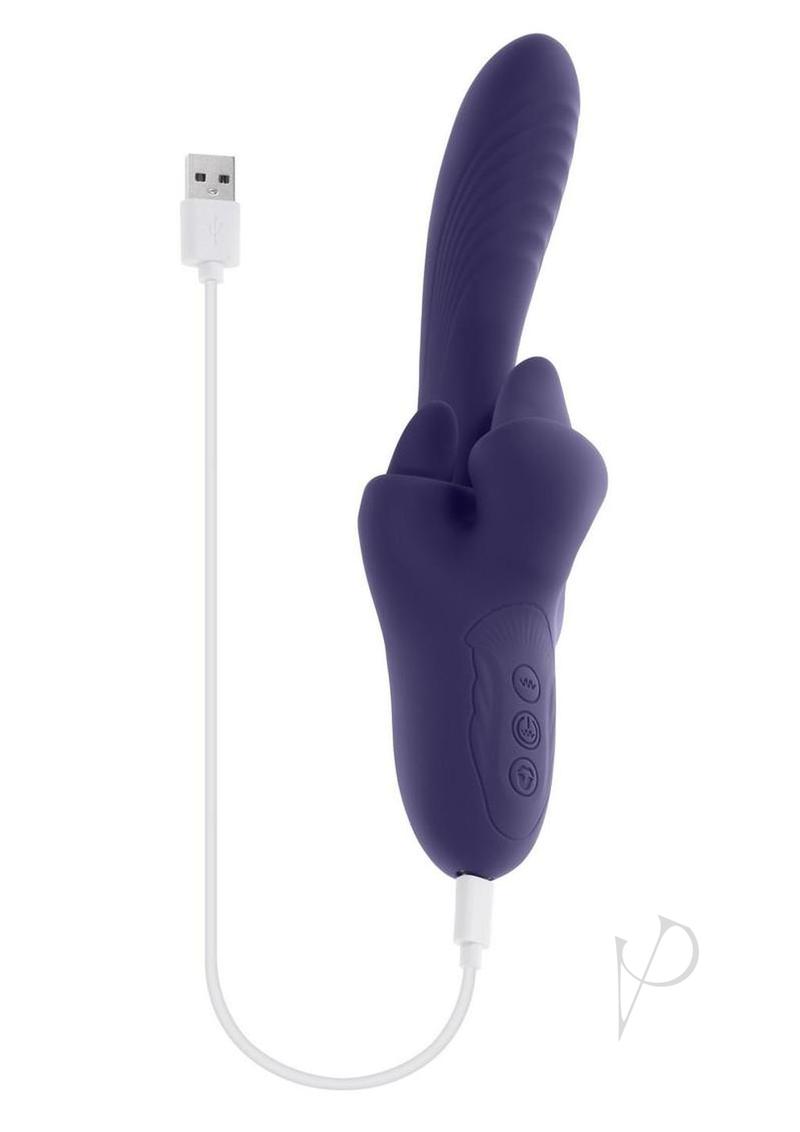 Evolved Tongue Twisted Silicone Clitoral Stimulator Purple with USB charging and soft silicone design.
