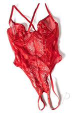 Oh La La Cheri Brielle Teddy Large/XLarge Red lingerie in bold red with lace detailing and adjustable straps.