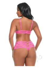 Oh La La Cheri Goodnight Kiss 2 Piece Lingerie Set Pink displayed from the back, featuring lace and a flirty design.